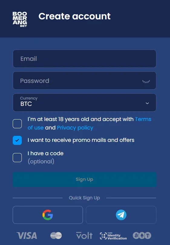 BoomerangBet Casino reg